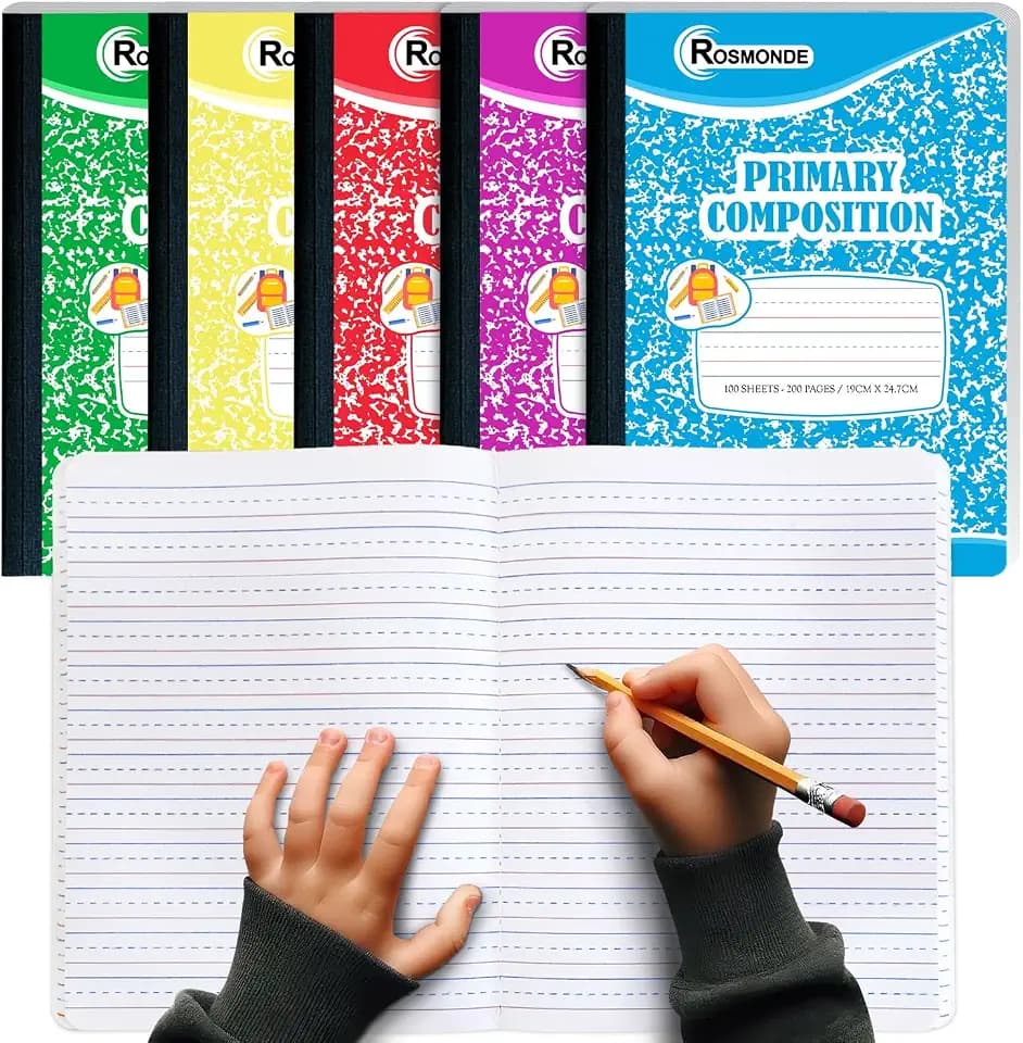 Rosmonde 5 Pack Composition Notebooks Primary Ruled, Color Marble Notebooks