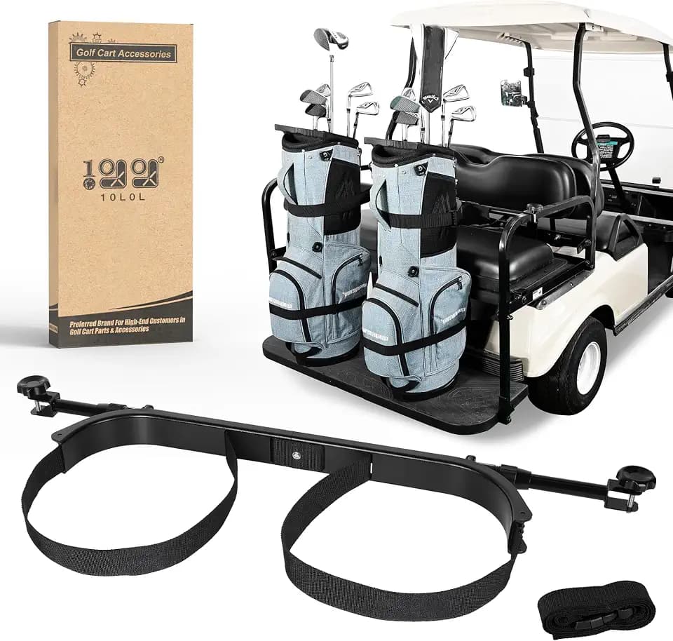 10L0L Universal Golf Cart Bag Holder - No-Drill Adjustable Rear Seat Attachment for 2+2 Seaters, Fits Yamaha, EZGO, Club Car with 1-Inch Square Metal Frame