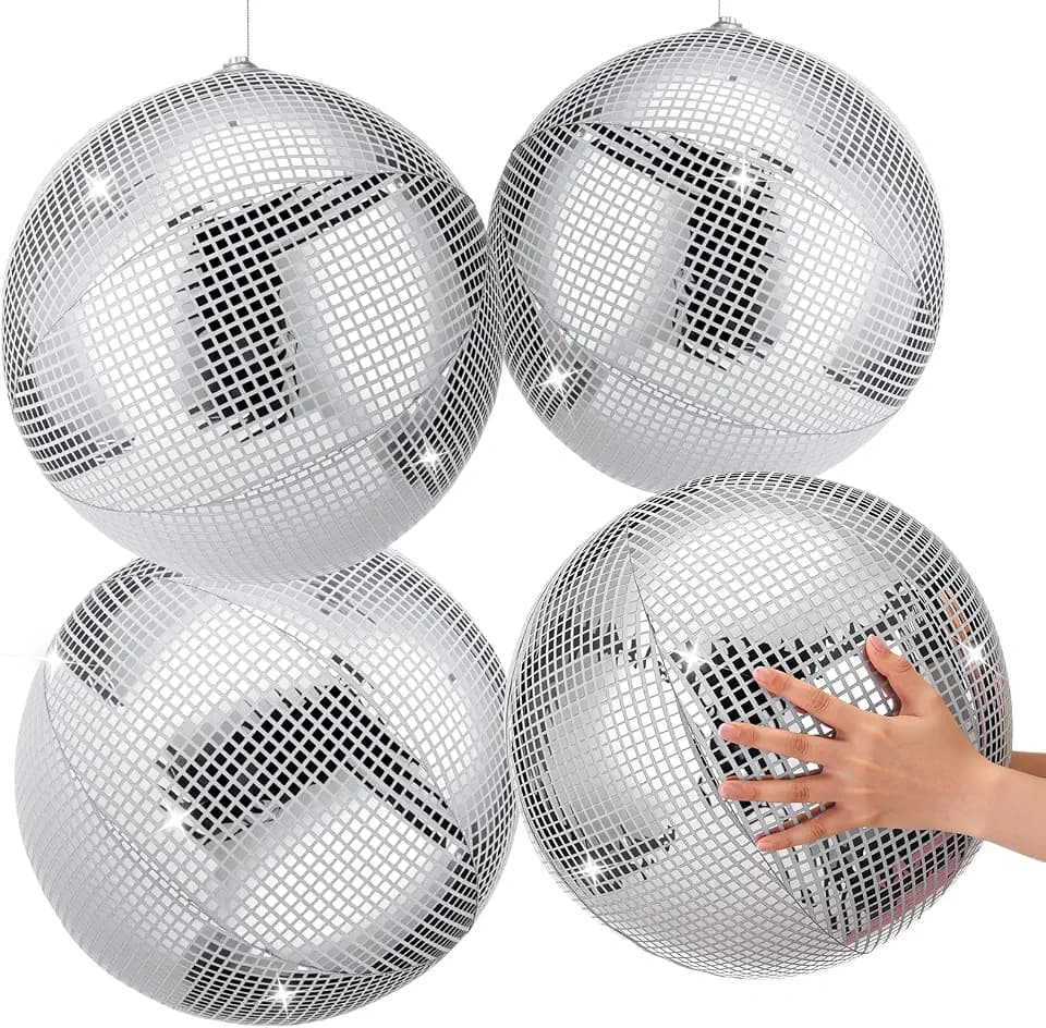 HyDren 4 Set Inflatable Disco Ball Balloon Blow up Ball, 16 Inch