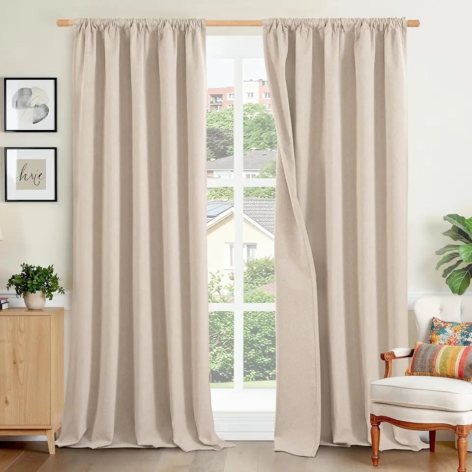BGment Burlap 90 Inch Length Curtains Linen Blackout for Living Room Window