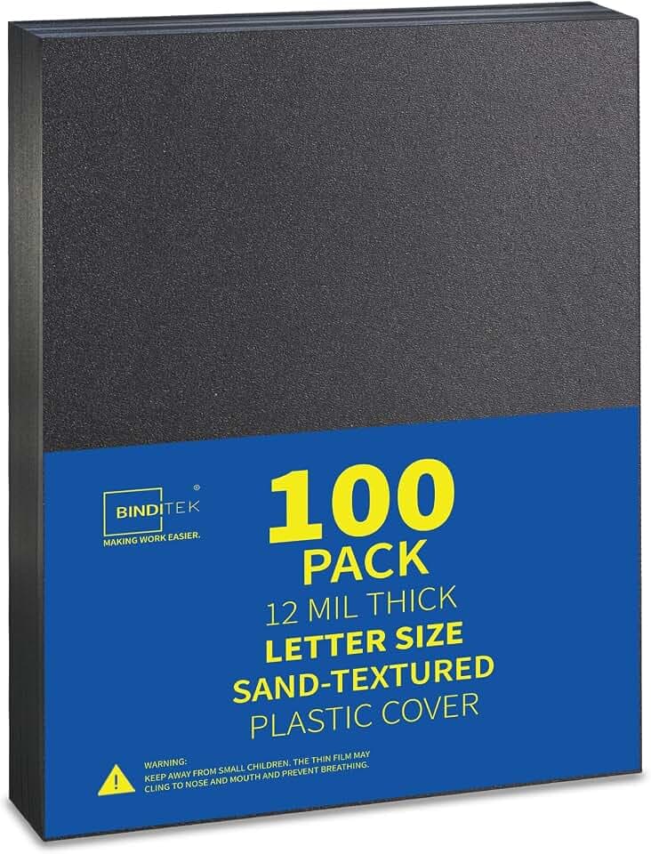 Binditek 12 Mil Sand-Textured Binding Covers, Letter Size, Black, 100 Pack