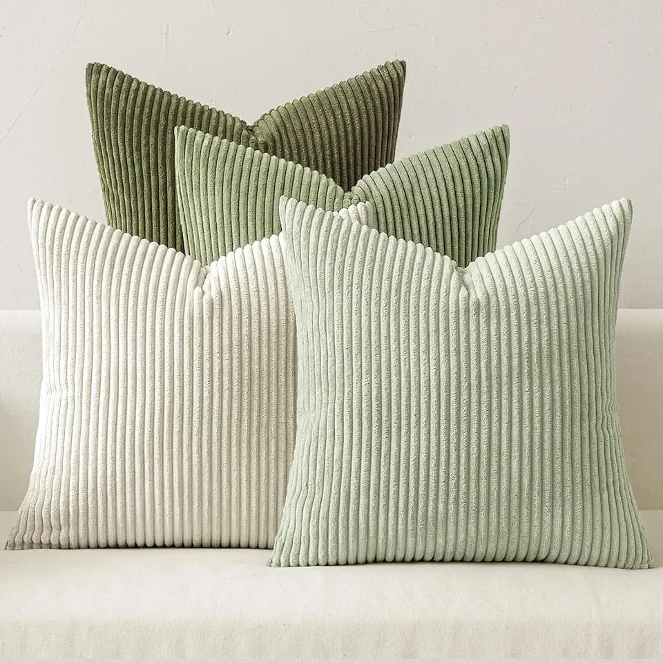 MIULEE Soft Corduroy Decorative Throw Pillow Covers Light Green 18x18
