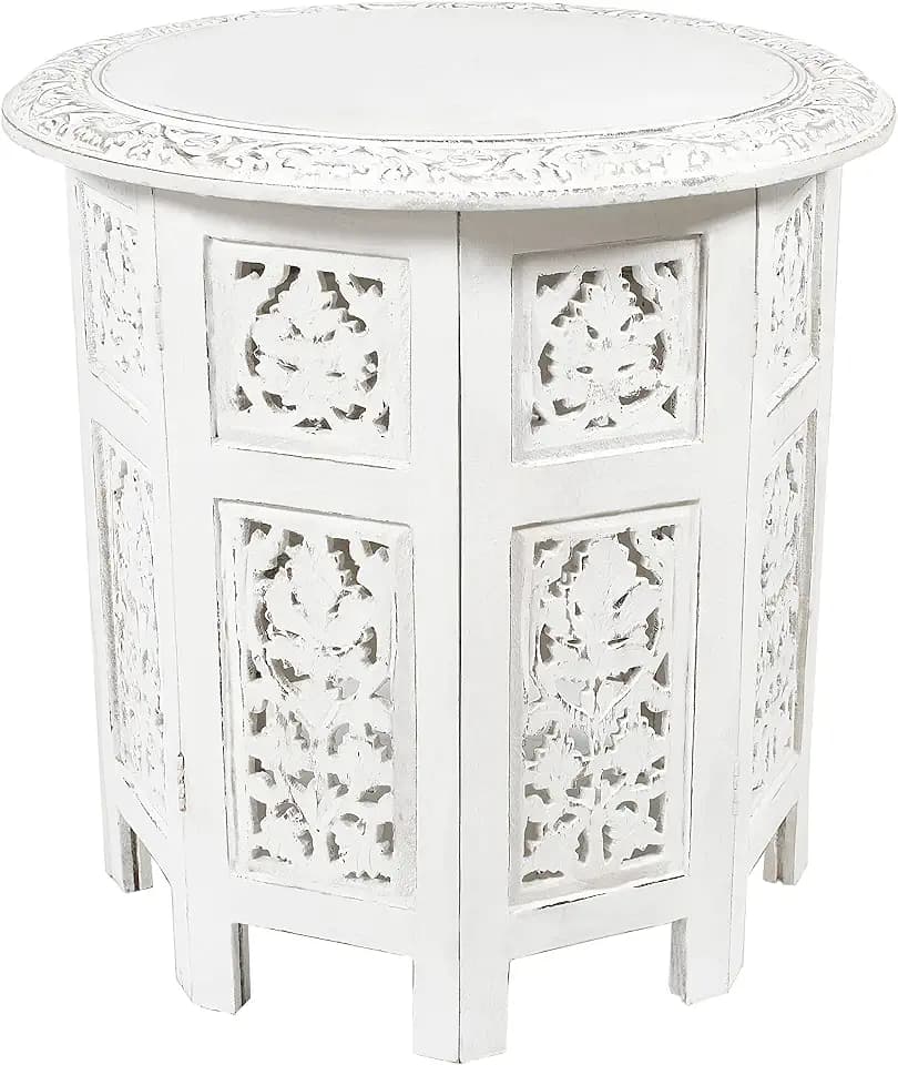COTTON CRAFT Solid Wood End Table - Hand Carved Folding Accent Side Table
