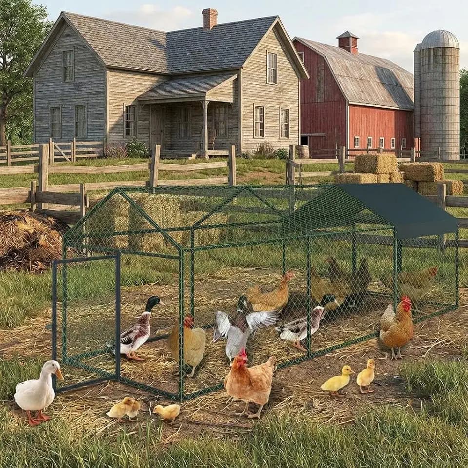 Small Metal Chicken Coop, Chicken Runs for Yard with Waterproof and Anti-Uv Cover, Portable Chicken Coop with 2 Door for Outdoor Chicken Rabbit Duck, Black, 120"×40"×40"