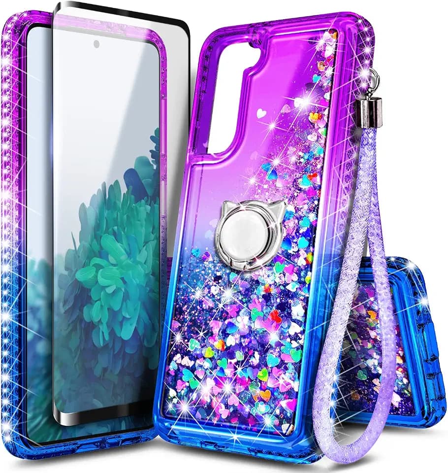 NGB Designed for Samsung Galaxy S21 FE 5G Case, Cute Glitter Purple/Blue