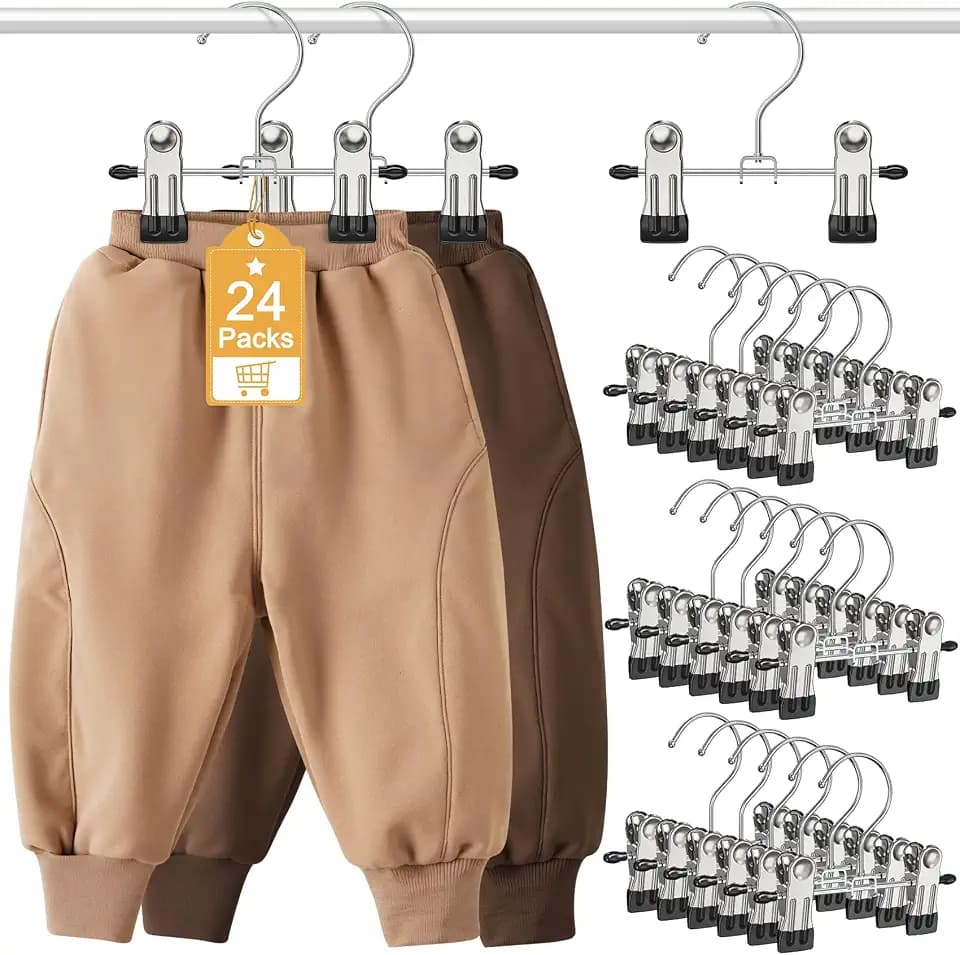 24 Pack Baby Hangers with Clips, 360°Rotatable Toddler Kids Pants Hangers