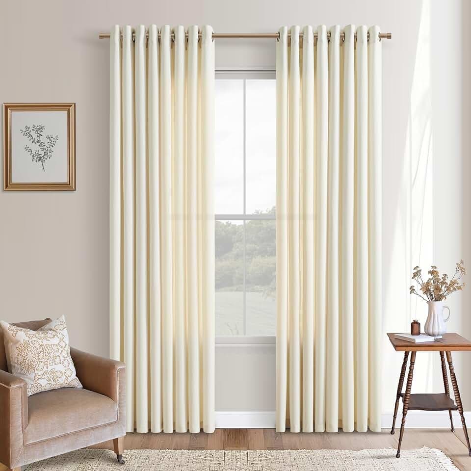 Cream Beige Linen Semi Sheer Bronze Grommet Curtains 84 Inch Long