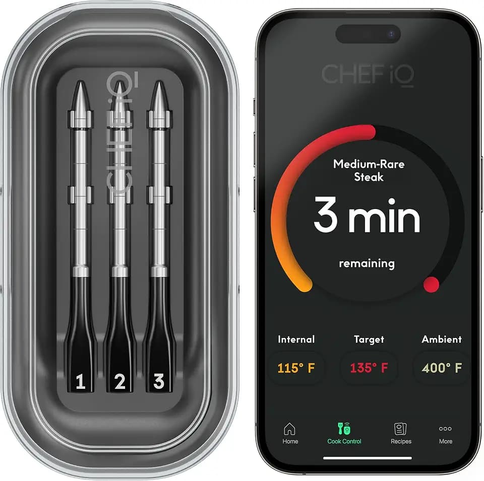 CHEF iQ Sense Smart Wireless Meat Thermometer with 3 Ultra-Thin Probes, Unlimited Range Bluetooth Meat Thermometer, Digital Food Thermometer for Remote Monitoring of BBQ Grill, Oven