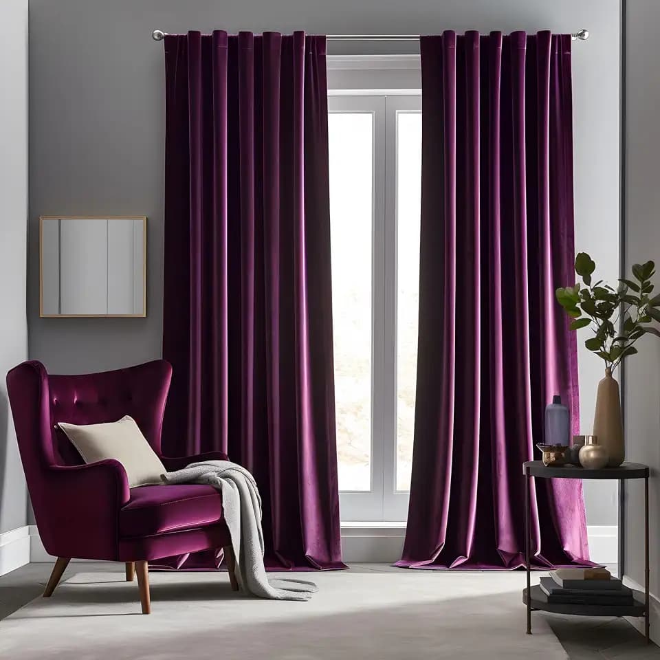 Grape Purple Velvet Curtains 90 inches Long Blackout Curtains for Bedroom