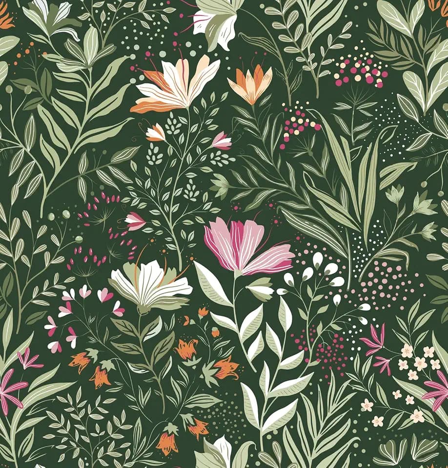 Fititem Green Floral Peel and Stick Wallpaper Boho Dark Vintage 17.3”×787”