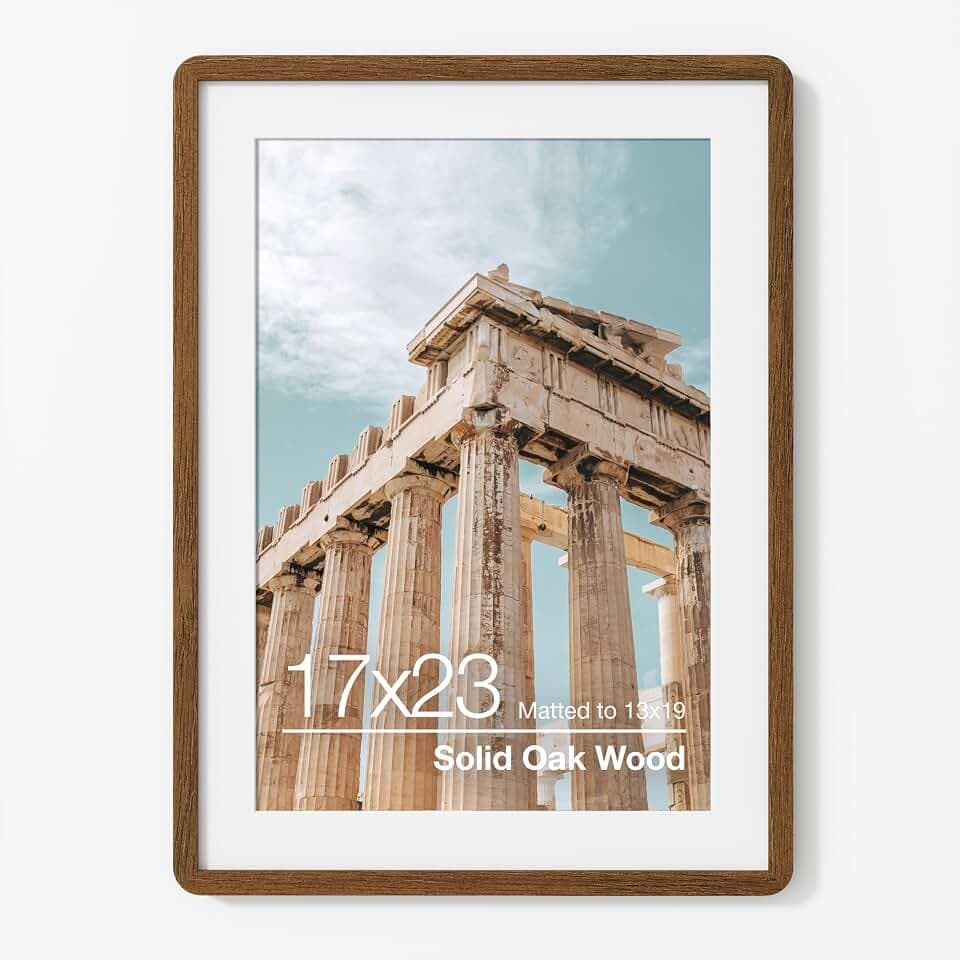 FLYJOE 17x23 Poster Frame | Solid Oak Wood 17x23 Picture Frame | 17 x 23 Picture Frame With Mat For 13x19 | Tempered Glass And Hanging Hardware Included | 17 by 23 Photo Frame, Walnut, 1 Pack
