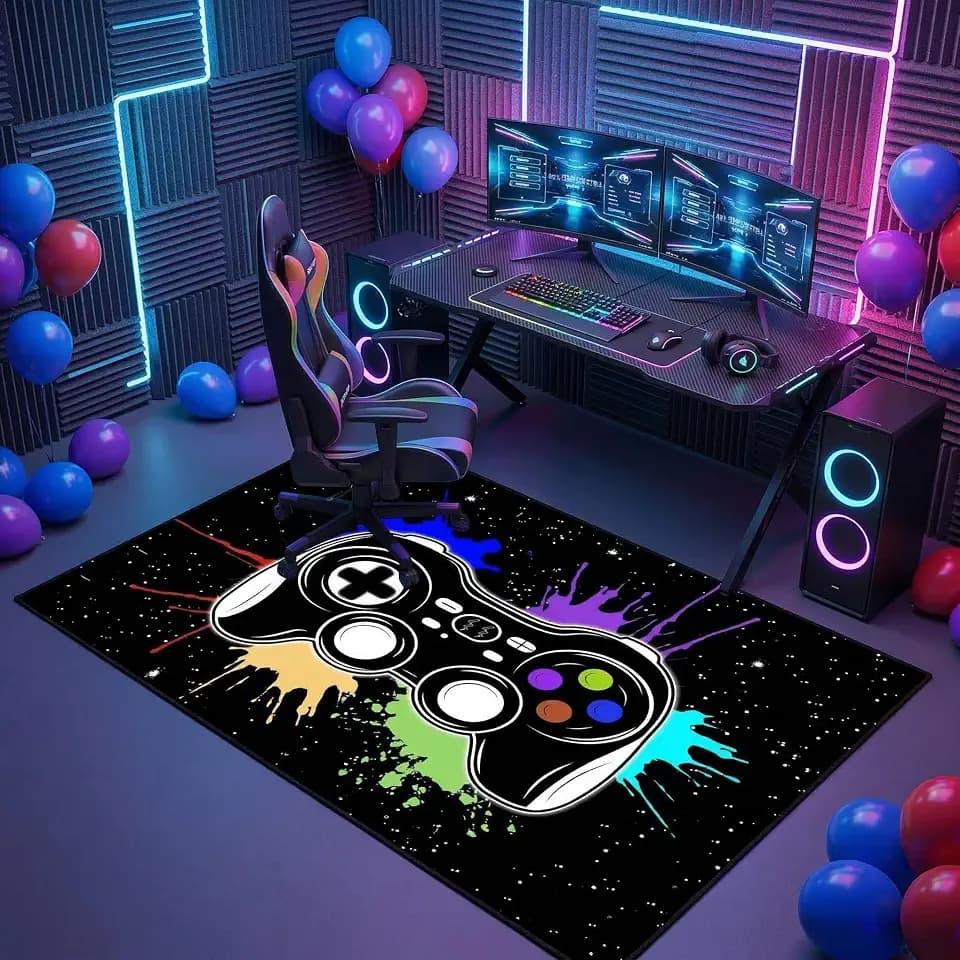 2'5"x4' Gamer Rugs for Bedroom Boys Cartoon Painting Gamepad Home Carpet for Teens Cool Game Room Decor Black Gaming Carpet for Dining Living Room Playroom Floor Mats