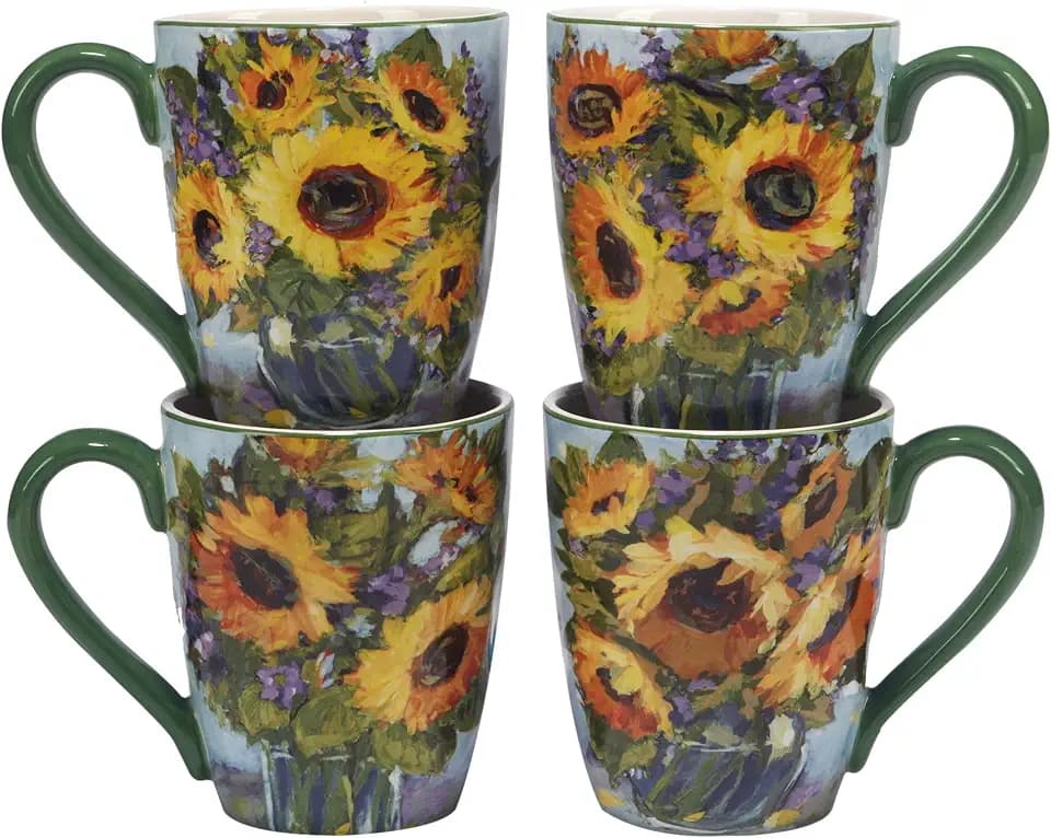 Certified International Sunflower Bouquet 20 oz. Mugs, Set of 4 Assorted Designs
