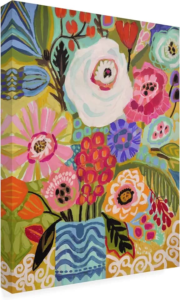 Wrapped Canvas Wall Art - Karen Fields 'Fresh Flowers In Vase Ii' Wall Art for Living Room, Bedroom, or Office Décor - 18x24