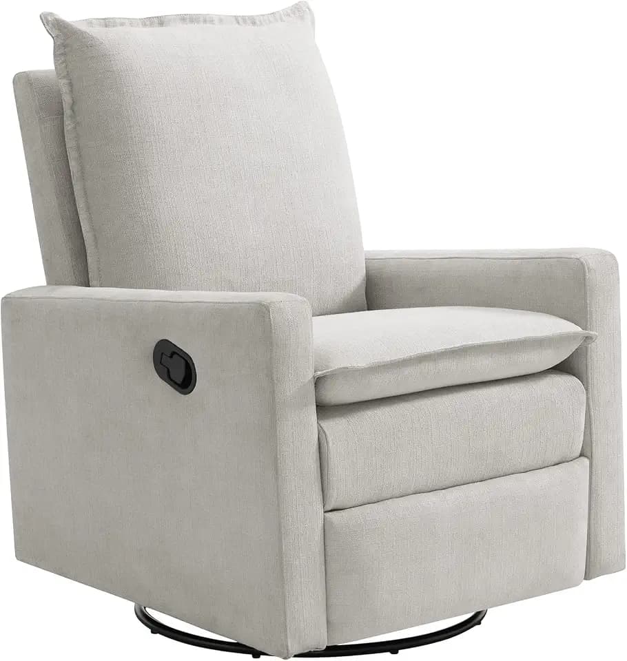 Oxford Baby Uptown Upholstered Glider Recliner Rocking Chair 360° Swivel for Nursery and Living Room - Sand, Green Guard Gold Certified