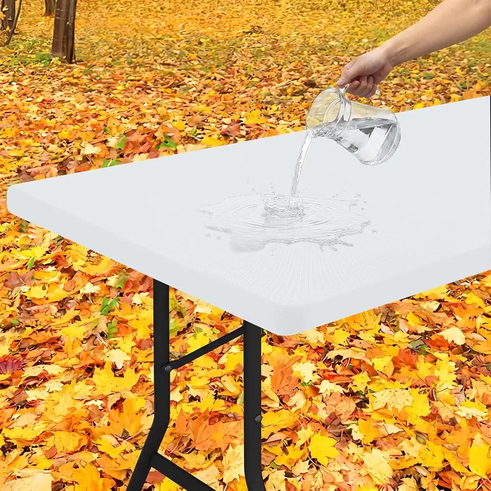 Smiry Rectangle Tablecloth, Elastic Fitted Flannel Backed Vinyl Tablecloths for 5ft Folding Tables, Waterproof Wipeable Table Covers for Indoor, Outdoor, Picnic and Camping (White, 36"x60")