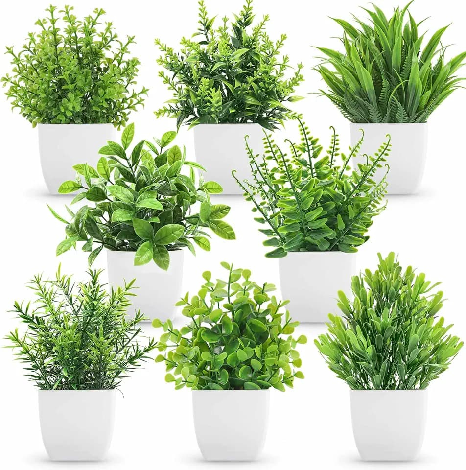 Der Rose 8 Pack Small Fake Plants in White Pots, Bathroom Home Decor Indoor