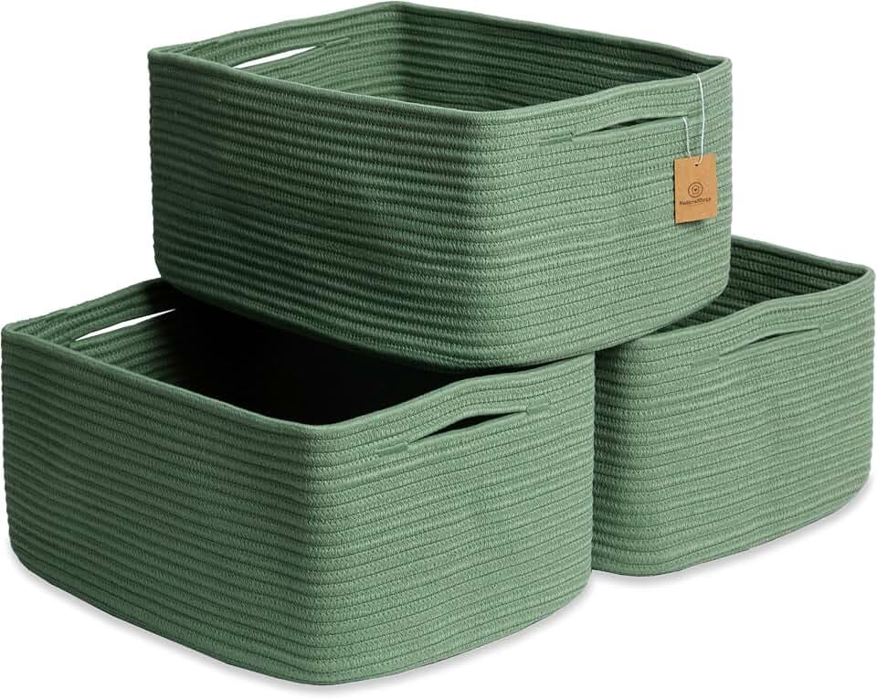 NaturalCozy Storage Baskets 16.8”x13”x7.6” Cotton Rope Woven Baskets for Organizing 3-Pack | Toy Storage Bins | Basket for Shelves, Laundry, Blanket, Clothes, Closet, Kitchen, Bathroom, Gifts