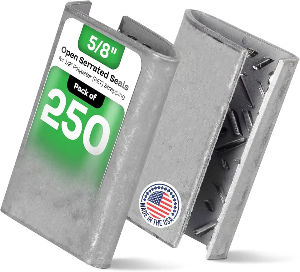 IDL Packaging Open Serrated Seals for 5/8" Polyester (PET) Strapping, Pack of 250 - USA-Made Heavy-Duty Metal Clips for Pallet Banding, Secure Shipping - Increased Load Due to Serrated Design