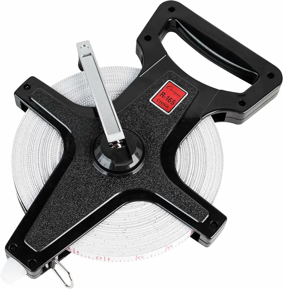 Champion Sports Open Reel Measuring Tapes – Durable Hand Crank with Metal Spike, Dual-Sided Feet & Meters, Perfect for Track & Field and Long Jump, 165 Feet/50 Meters