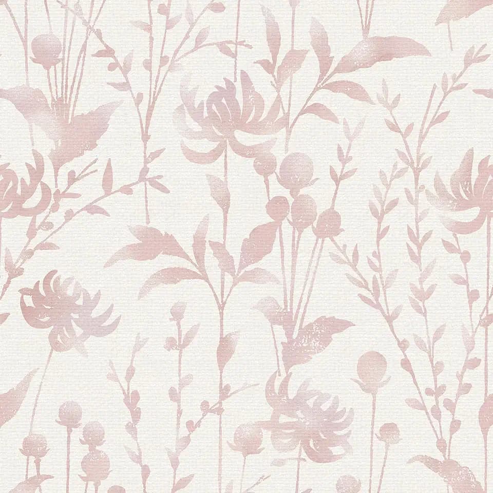 HeloHo Peel and Stick Wallpaper Pink Floral Leaf Wall Paper Self Adhesive Removable Waterproof Contact Paper for Living Room Bedroom Decor 16.1" X 196.8"