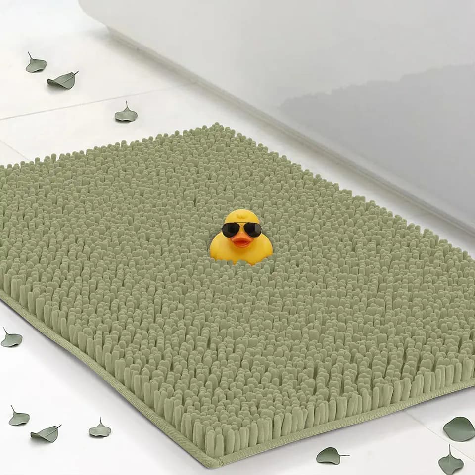ITSOFT Large Plush Bathroom Rug 47"x21", Absorbent Machine Washable Non Slip Chenille Bath Mats, Quick Dry Bathmat, Bath Rugs for Bath, Shower, Bedroom, or Door Mat, Sage Green