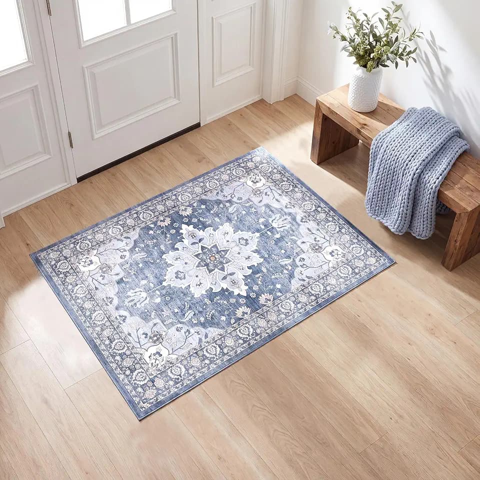 2x3 Washable Rug for Entryway, Vintage Floral Carpet