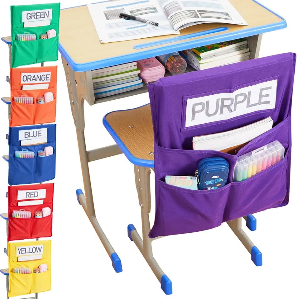 HELLO PAPAYA Chairback Buddy Pocket Chart, Chairback Buddy Pocket Chair Pockets for Classroom with 3 Pockets and 1 Student Name Tag, Chair Pockets Organizer