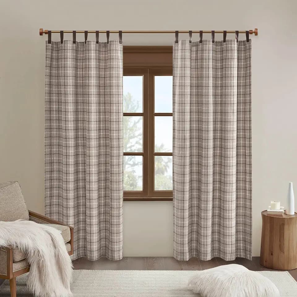 Madison Park Plaid Window Curtain, 1 Panel, 50x95 Brown, Top Tab