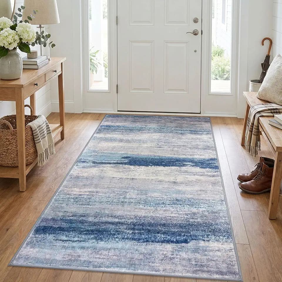 KOZYFLY Abstract Modern 3x5 Area Rug Blue/Grey/Beige Washable Indoor Rug
