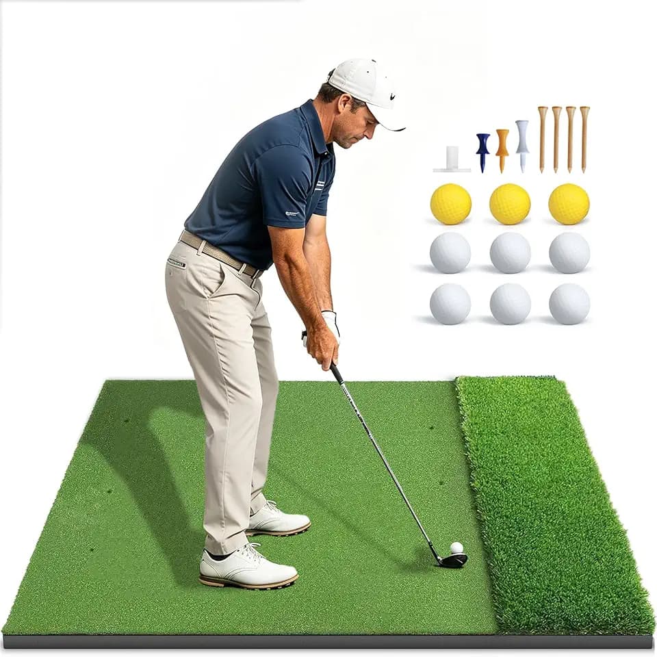 Artificial Turf Golf Mat, Dual-Grass Golf Hitting Mat with Fairway & Rough Turf, High-Density Golf Practice Mat for Indoor Outdoor Training, Heavy Duty Non-Shedding Golf Training Mat, 5 x 4 FT