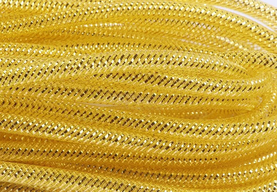 YYCRAFT Deco Mesh Tubing Flex with Metallic Foil 8mm x 25 Yards-Gold