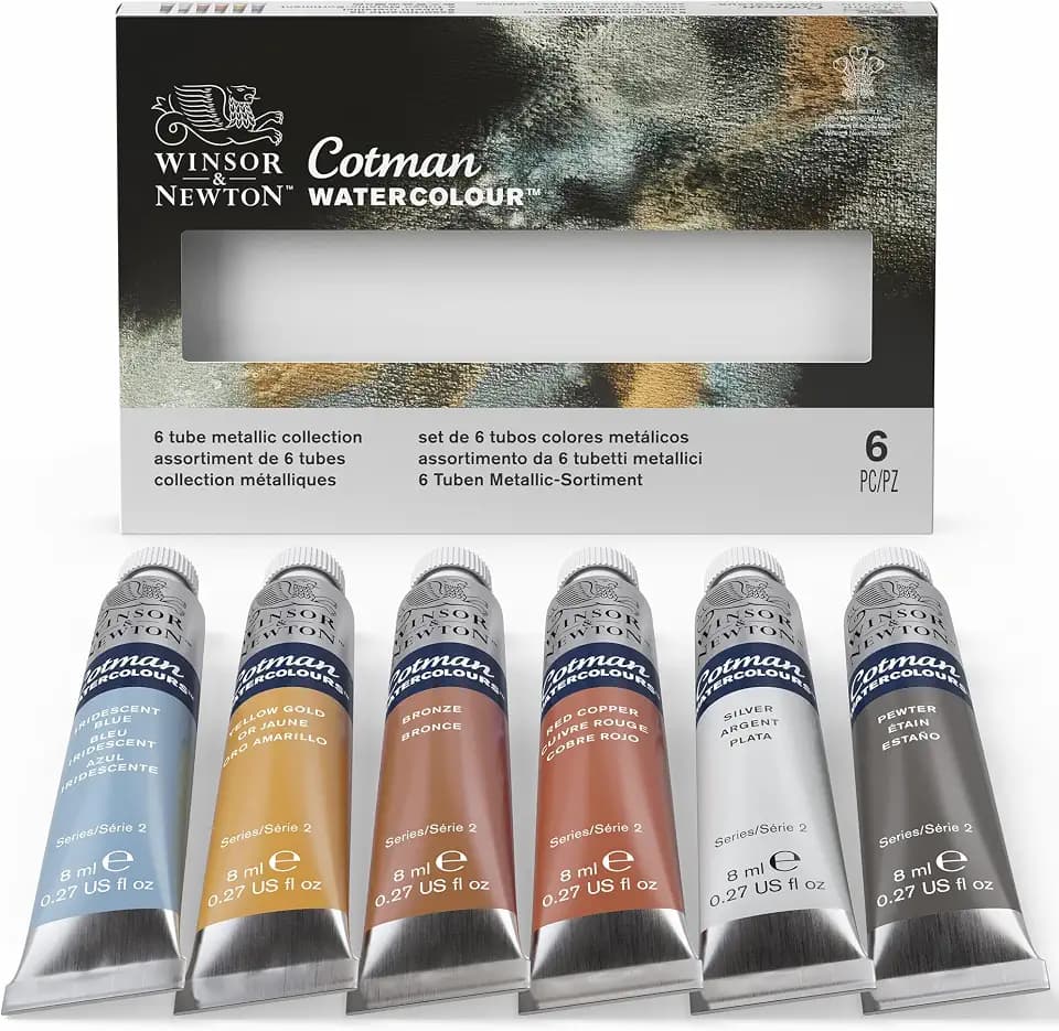 Winsor & Newton Cotman Watercolor Paint Set, 6 x 8ml Tube Metallic Colors