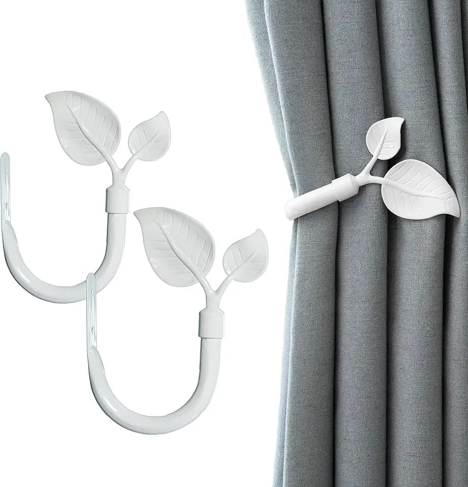 HIKMLK Leaf Shaped Curtain Tieback Holdbacks 2pcs, Handmade Metal Curtain Side Holders for Wall, Curtain Hook Pull Backs for Drapes Window Decoration
