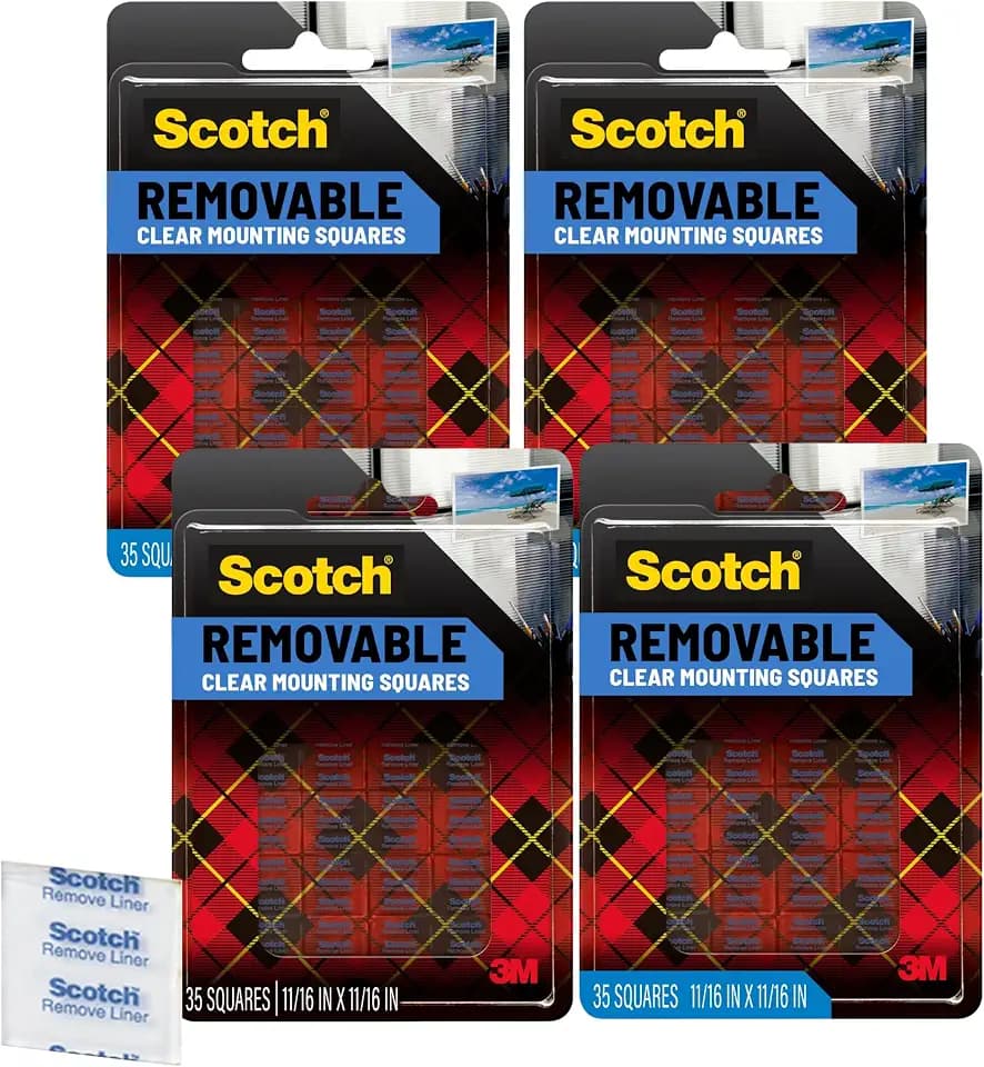 Scotch 859 Removable Clear Mounting Squares, 11/16" x 11/16", Double-Sided Adhesive, 35 Tabs/Pack, 4-Pack (Total 140 Tabs)