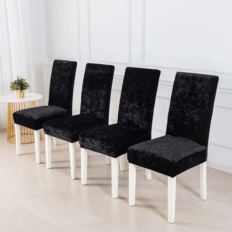 Dining Chair Covers Set of 4, Black High Elastic Stretch Slipcovers with No Zipper, Soft Washable Removable Seat Protectors for Home Kitchen Hotel Banquet