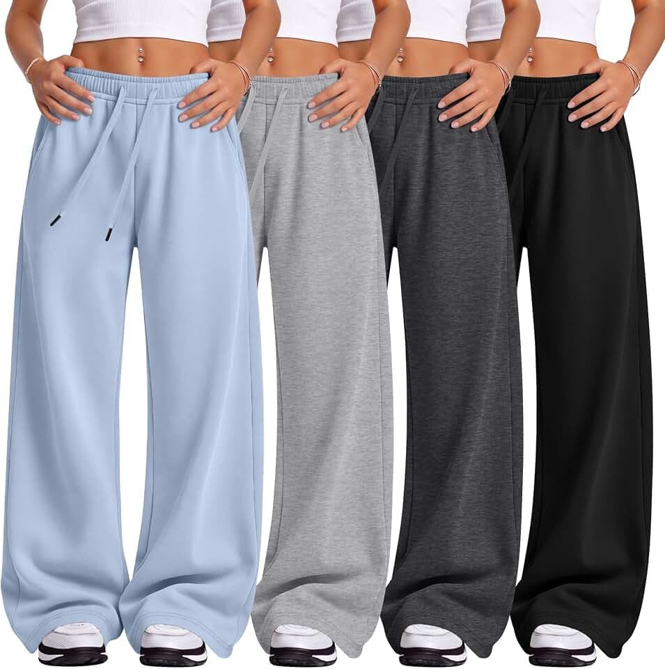 4 Pack Girls' Baggy Sweatpants Kids Wide Leg Pants