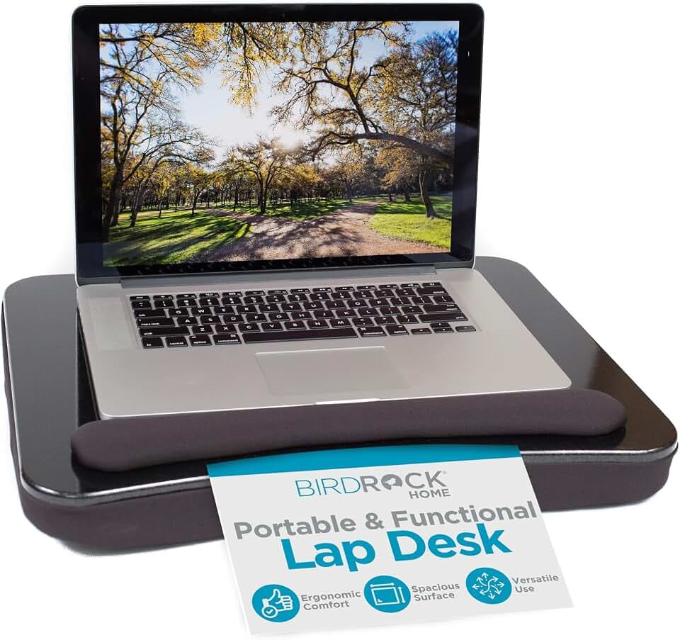 SOFIA + SAM Lap Desk w/Memory Foam Cushion - Large Surface for Crafts, Reading - for Laptops up to 17 inches - Cushioned Tray for Computer, Keyboard, Mouse, Bed, Couch, Chair, Padded Pillow - Black