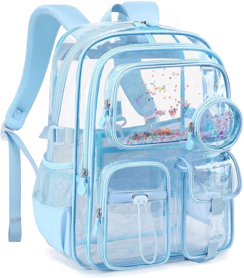 Clear Backpacks for Stadium Events Heavy Duty Clear Bookbag for School Girls Transparent Back Pack, Blue