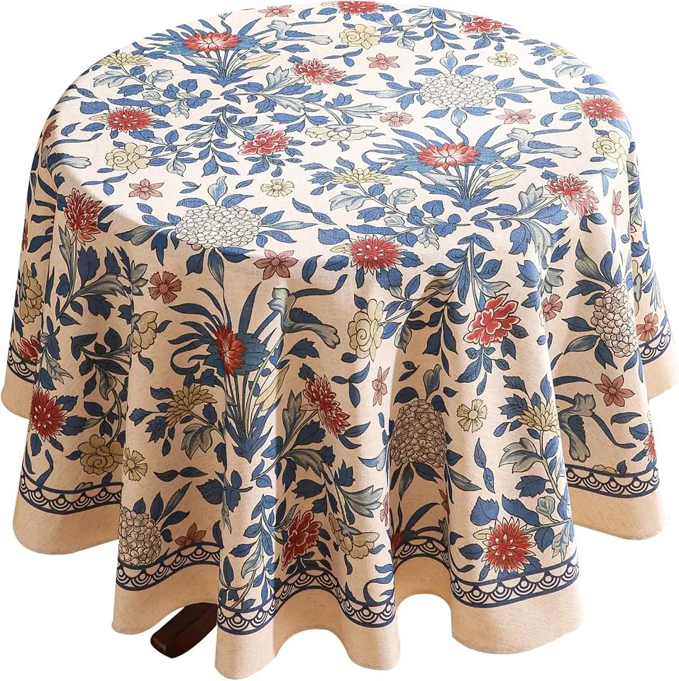 patdrea Vintage French Linen Tablecloth,Round,Diameter 55"-Ivar A