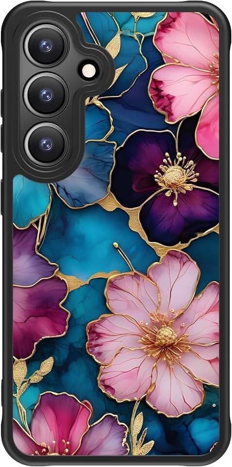 FUNMIKO for Samsung Galaxy S24 Case,Cute Floral,Matte Acrylic Cover