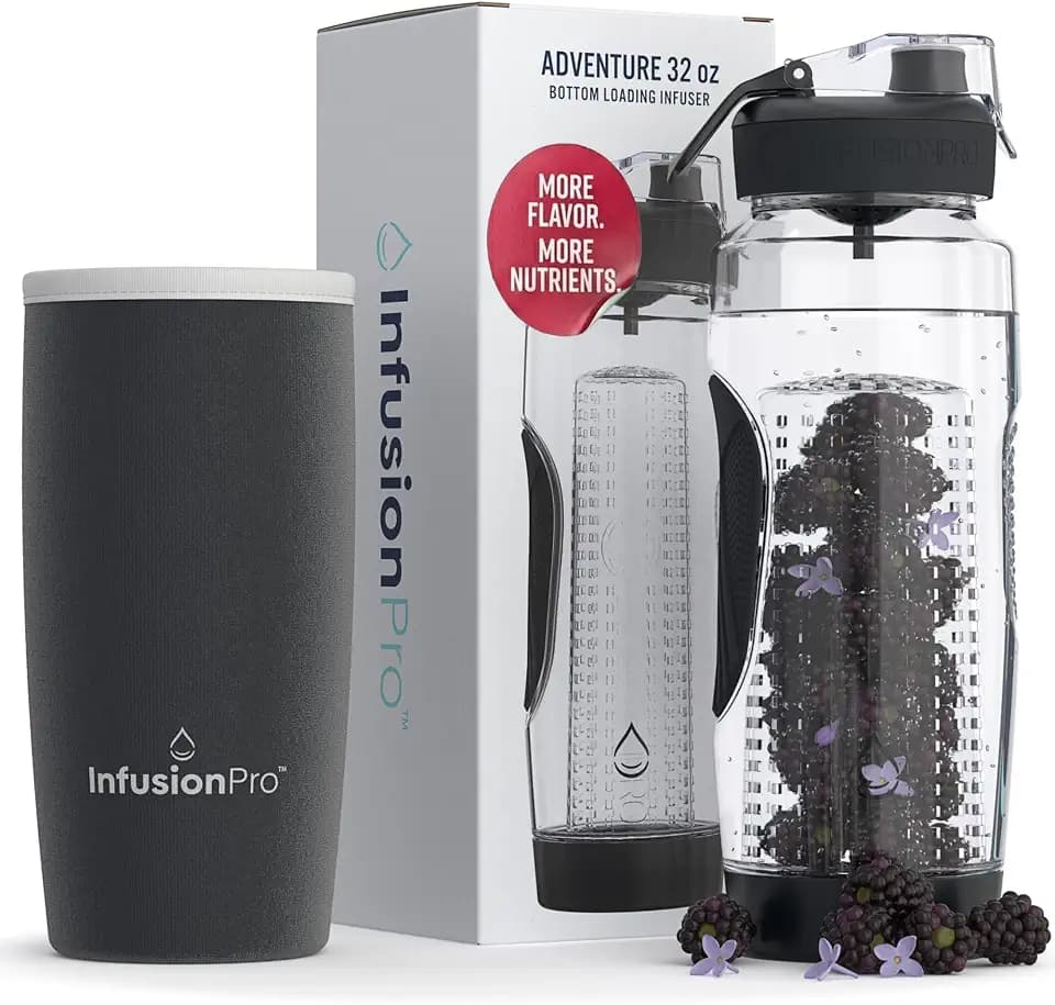 Infusion Pro 32 oz Fruit Infuser Water Bottle, Insulated Sleeve