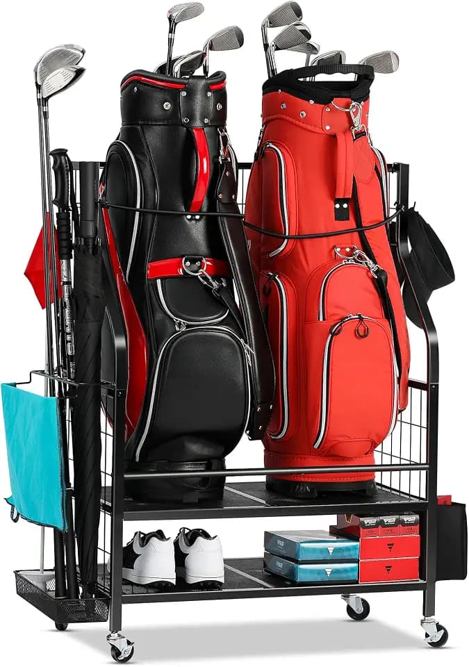 FHXZH Golf Bags Storage Garage Organizer - Golf Bag Stand for 2 Bag