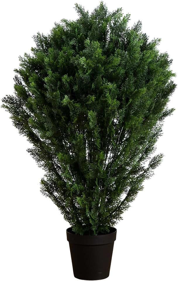 Nearly Natural 5-FT Artificial Cedar Bush, Indoor/Outdoor UV Resistant Faux Cedar Bush in Black Nursery for Front Porch Décor, Artificial Shrubs for Outdoors