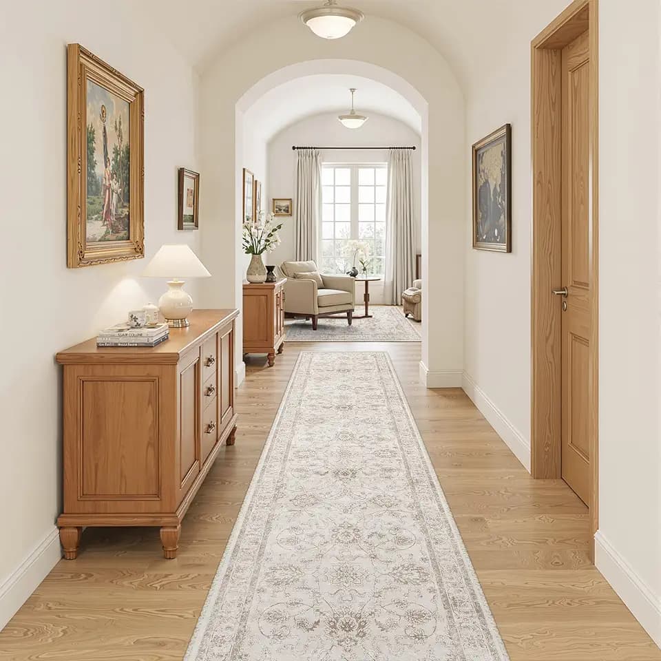 Madane Runner Rug 2x10 for Hallway, Kitchen Non-Slip Runner Rug Brown/Ivory