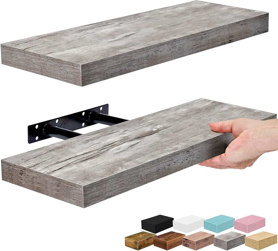 Sorbus 16 Inch Floating Shelves for Wall (2 Pack, Grey)