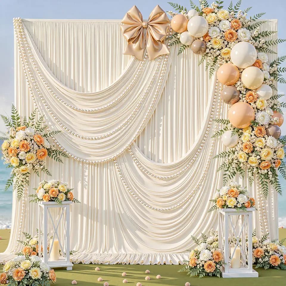 10ft x 10ft Beige Backdrop Curtains, Beige Cream Drapes for Backdrop Fabric