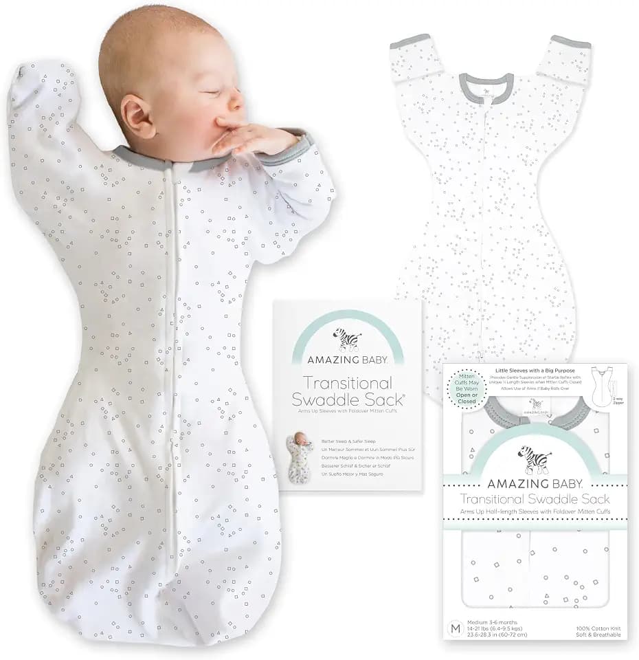 Amazing Baby Transitional Swaddle Sack, Cotton, Confetti Sterling, 0-3mo