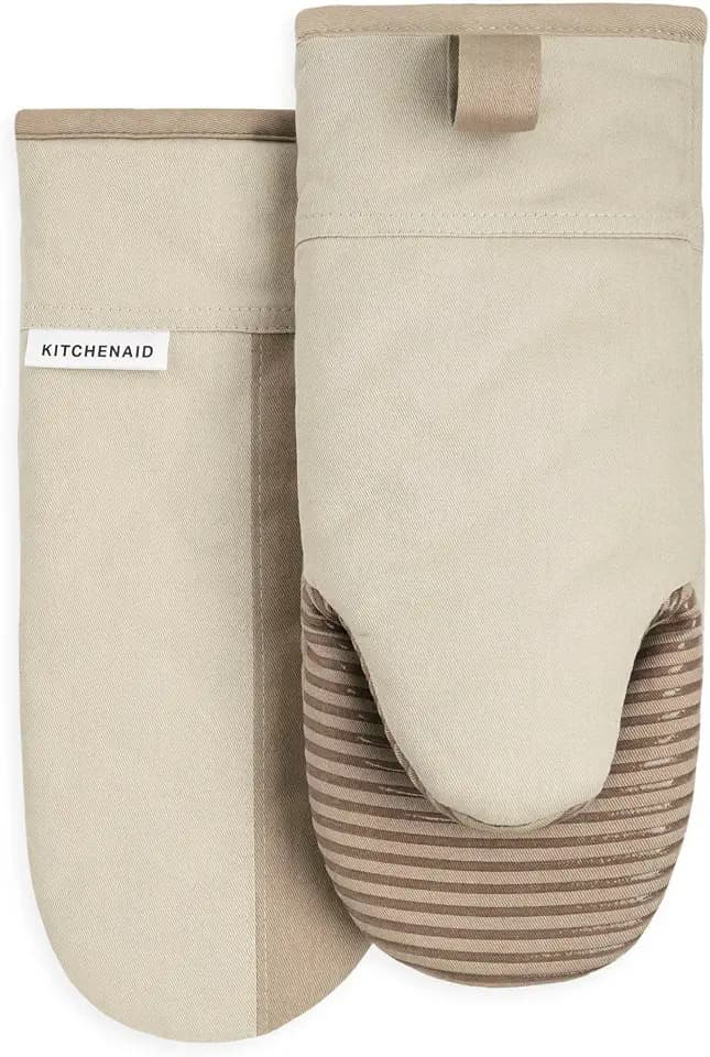 KitchenAid Beacon Two-Tone Non-Slip Oven Mitt Set, Milkshake Tan/Beige, 5.75"x13", 2 Piece