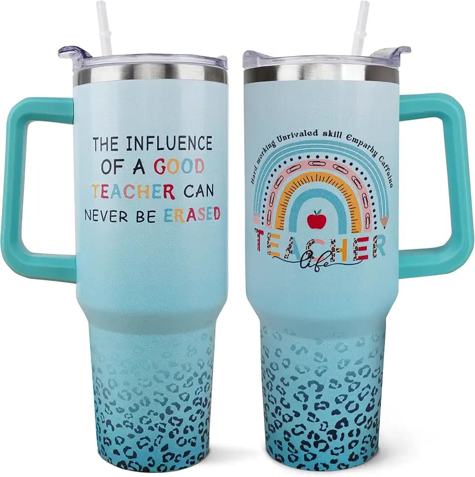 40oz Teacher Tumbler with Handle - Teacher Gifts for Women Birthday Christmas Gift for Teacher, 40 oz Tumbler with Handle and Straw, Insulated Travel Teacher Coffee Mug